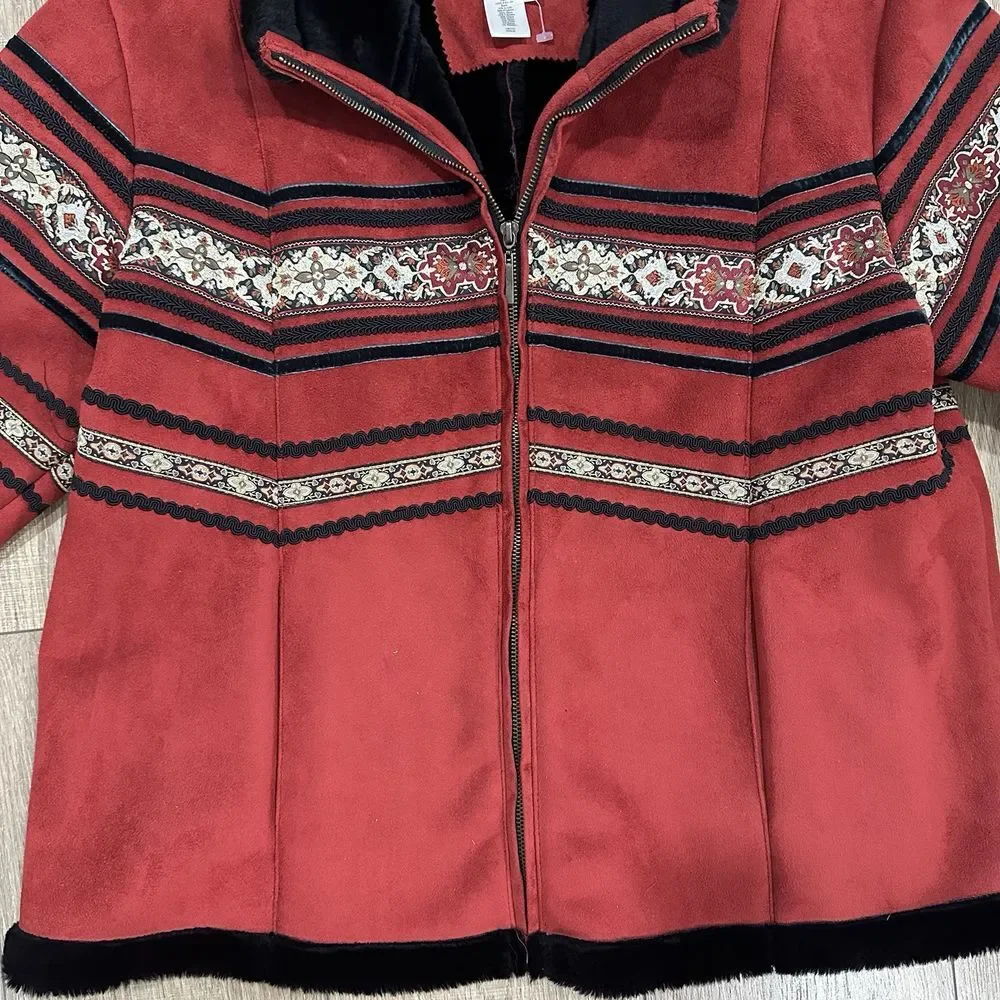 Coldwater‎ Creek Red Jacket Faux Suede - Large NEW